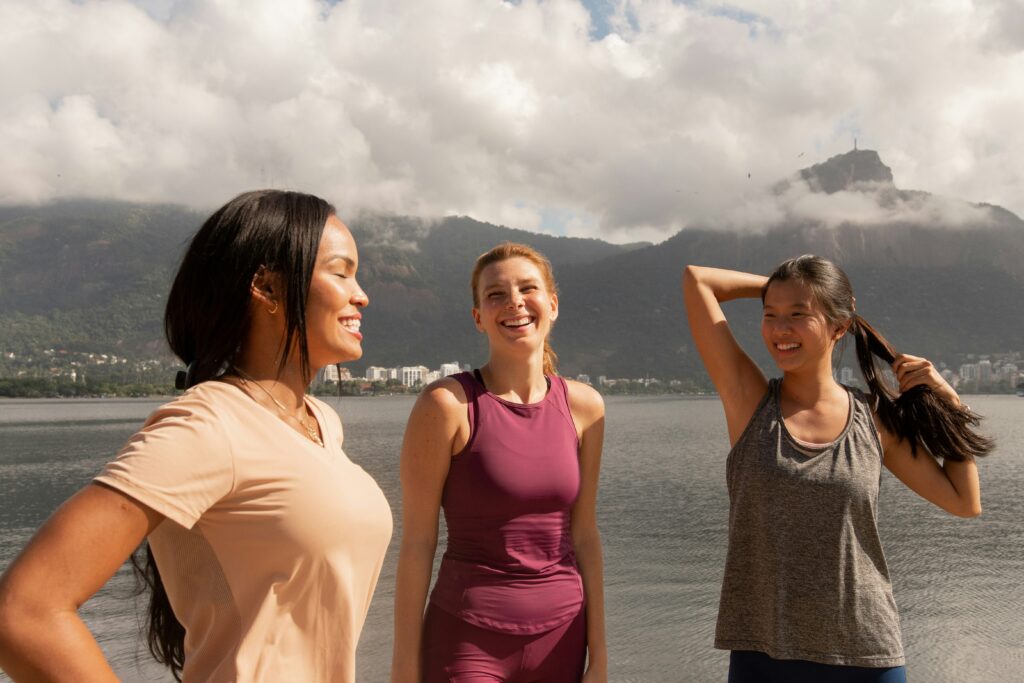 women walking to support hormone balance in luteal phase